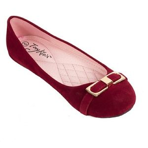 Faux Suede Ballet Flats with Buckle, b-1647, Wine